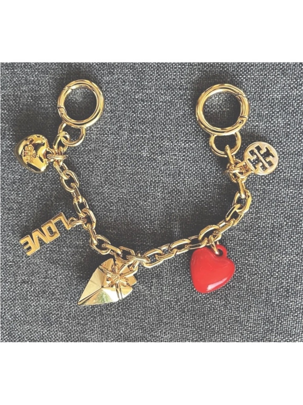 Tory Burch Gold-Tone Charm Key & Card Holder with Red Heart